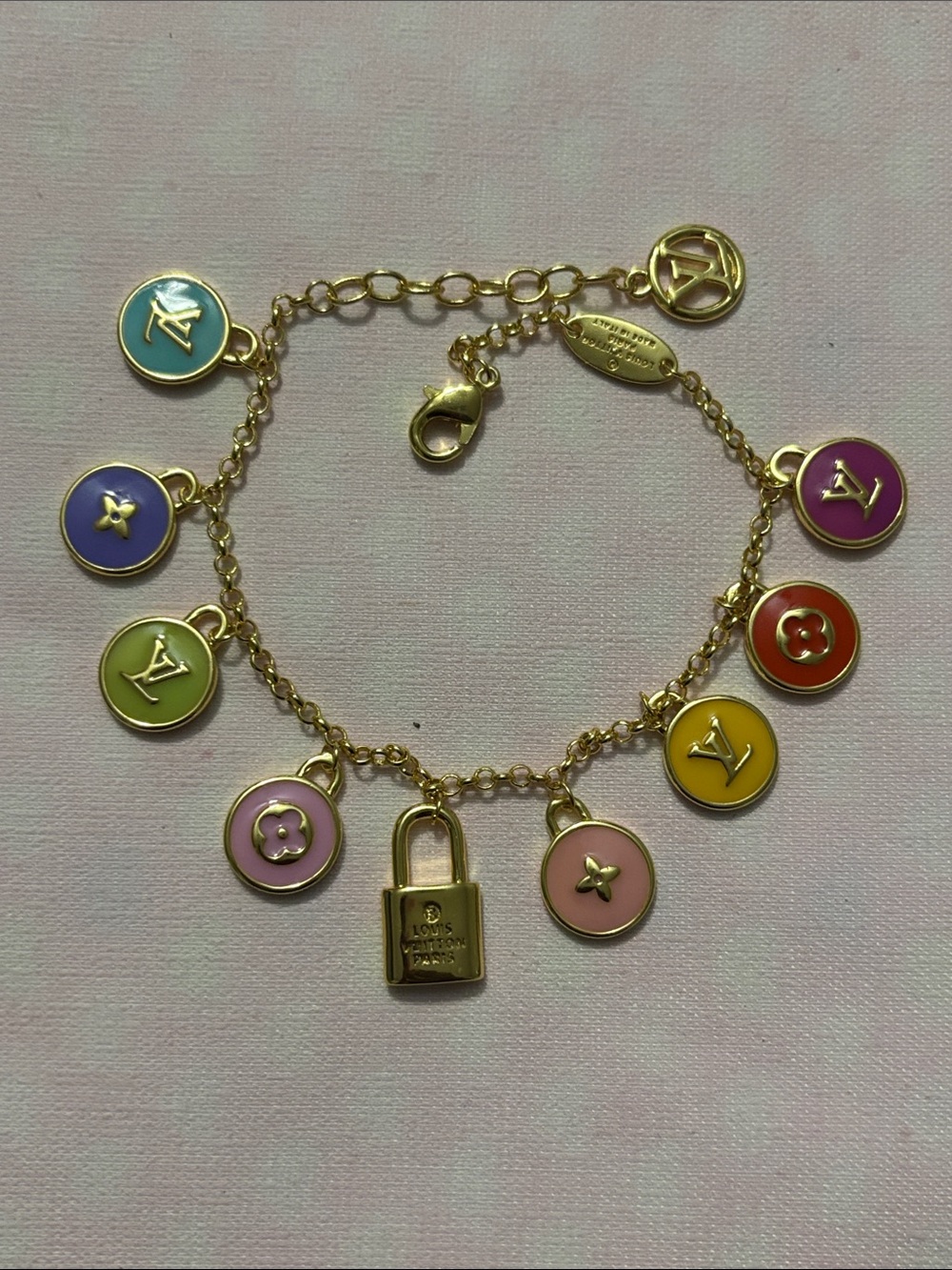 Louis Vuitton Gold Tone Multicolor Enamel Charm Bracelet